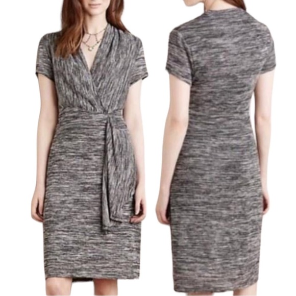 Anthropologie Maeve Cinched Surplice Knit Dress Gray Cinced Wrap size Medium - Picture 1 of 12